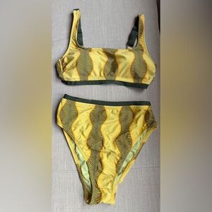 Fe Noel Yellow and Green Patterned Bikini Set